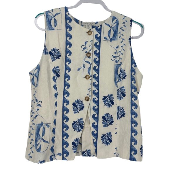 Rachel Zoe Tops - 🌊 NWT Rachel Zoe Blue Ivory Linen Blend Baroque Print Top L 🌊